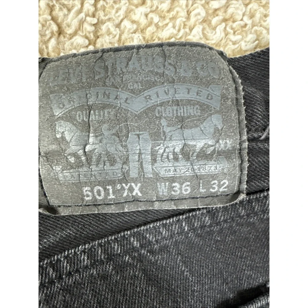Levis 501XX Jeans Mens 36x32 Black Denim Button Fly Dark Wash Vintage Bootcut